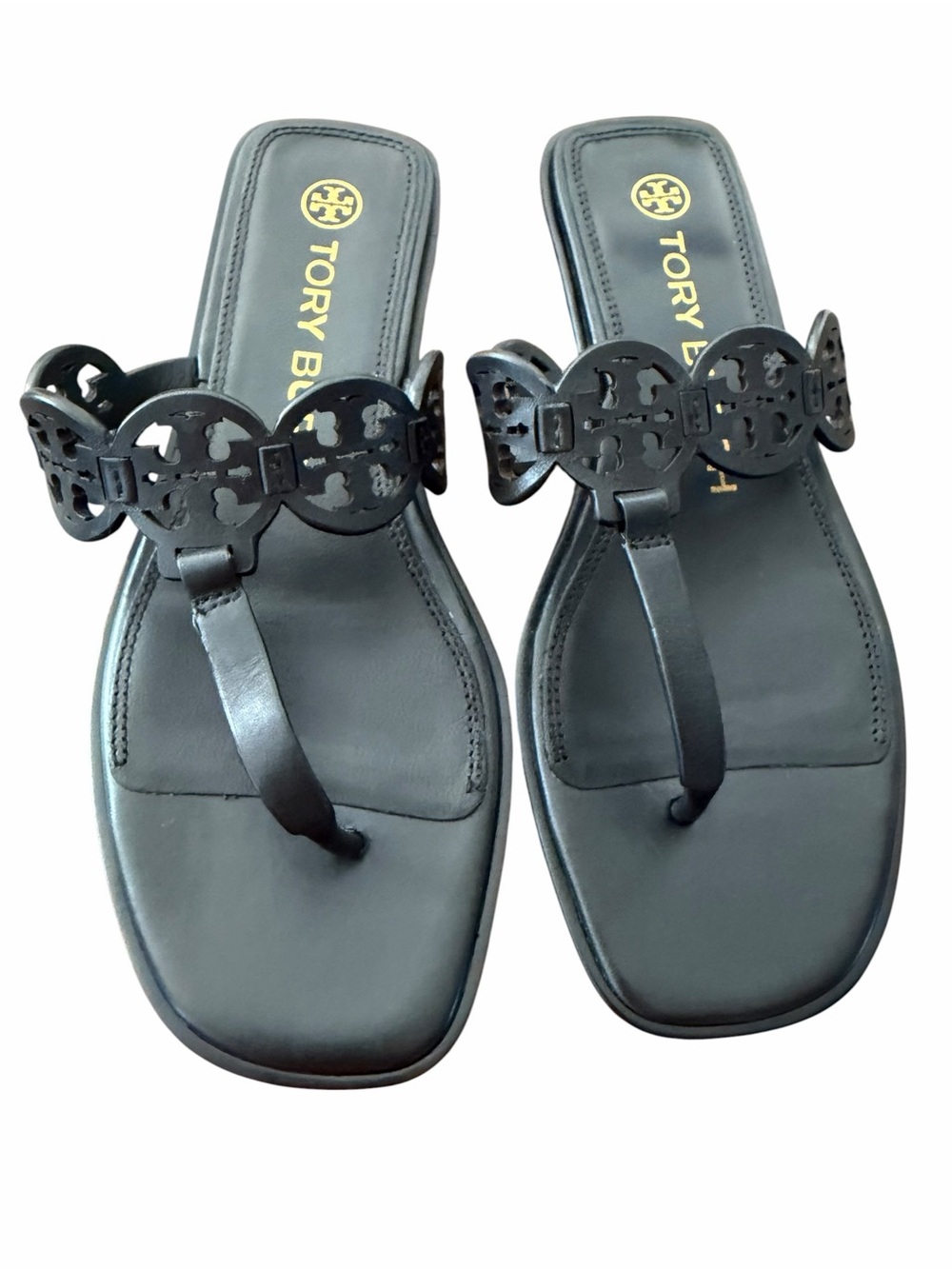 Tory Burch Black All Leather Logo Thong Sandals